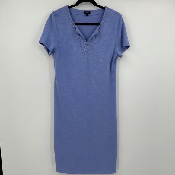 Talbots Dresses & Skirts - Talbots Women's Blue Cotton V Neck Short Sleeve Knee Length Casual Dress Size M